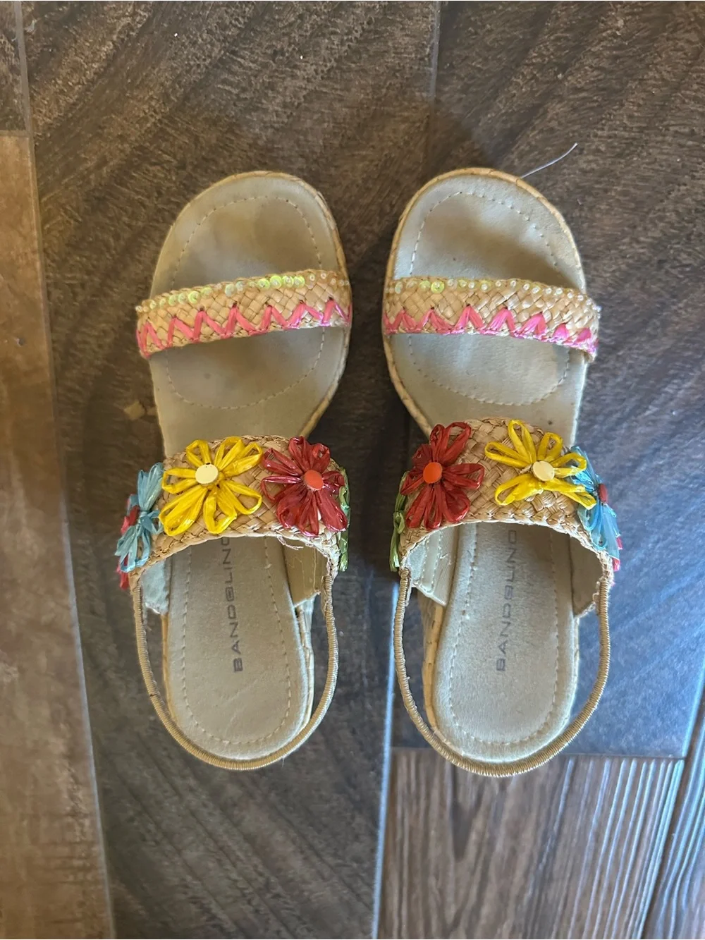 Woven Espadrille Wedge Sandals with Multicolor Floral Accents